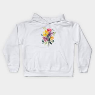 Watercolor Flowers, Yellow and Purple Bouquet Illustration Kids Hoodie